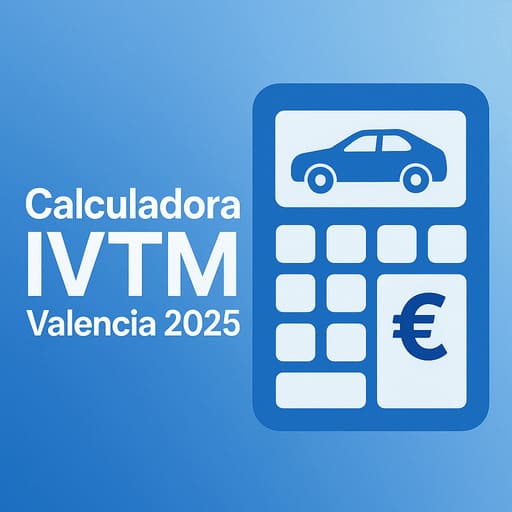 Calculadora IVTM Valencia 2025 con icono de coche y símbolo del euro en fondo azul