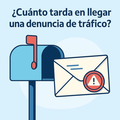 Sobre ilustrado con advertencia saliendo de un buzón azul, representando la llegada de una denuncia de tráfico