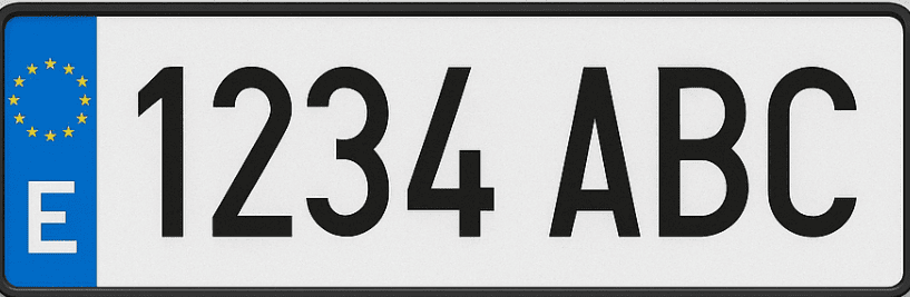 Placas de matrícula española con franja azul de la Unión Europea y combinación 1234 ABC