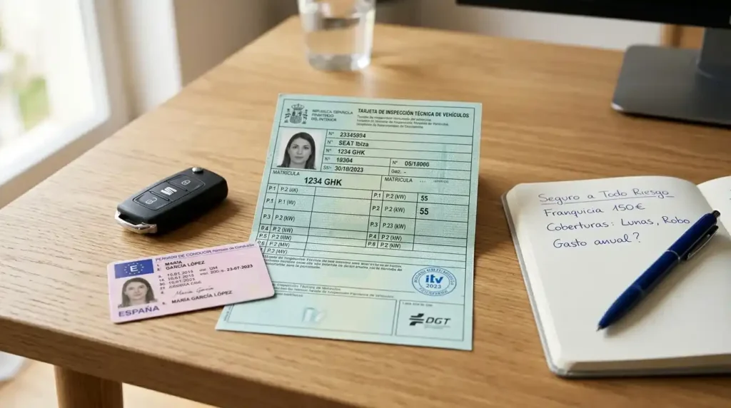 Ficha técnica ITV con casilla P2 de potencia en kW y carnet para pedir presupuesto de seguro de coche