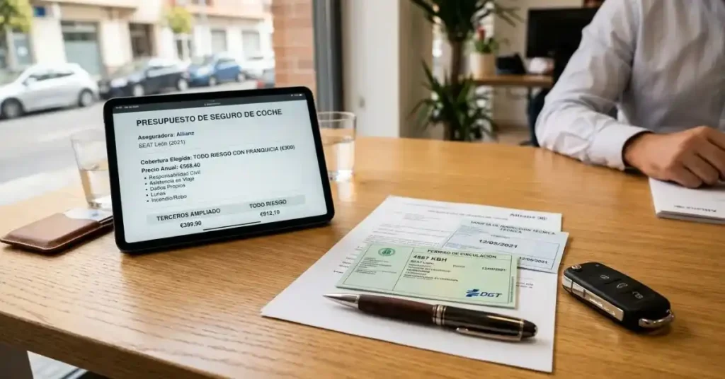 Presupuesto de seguro de coche calculado con documentación de la DGT y llaves del vehículo